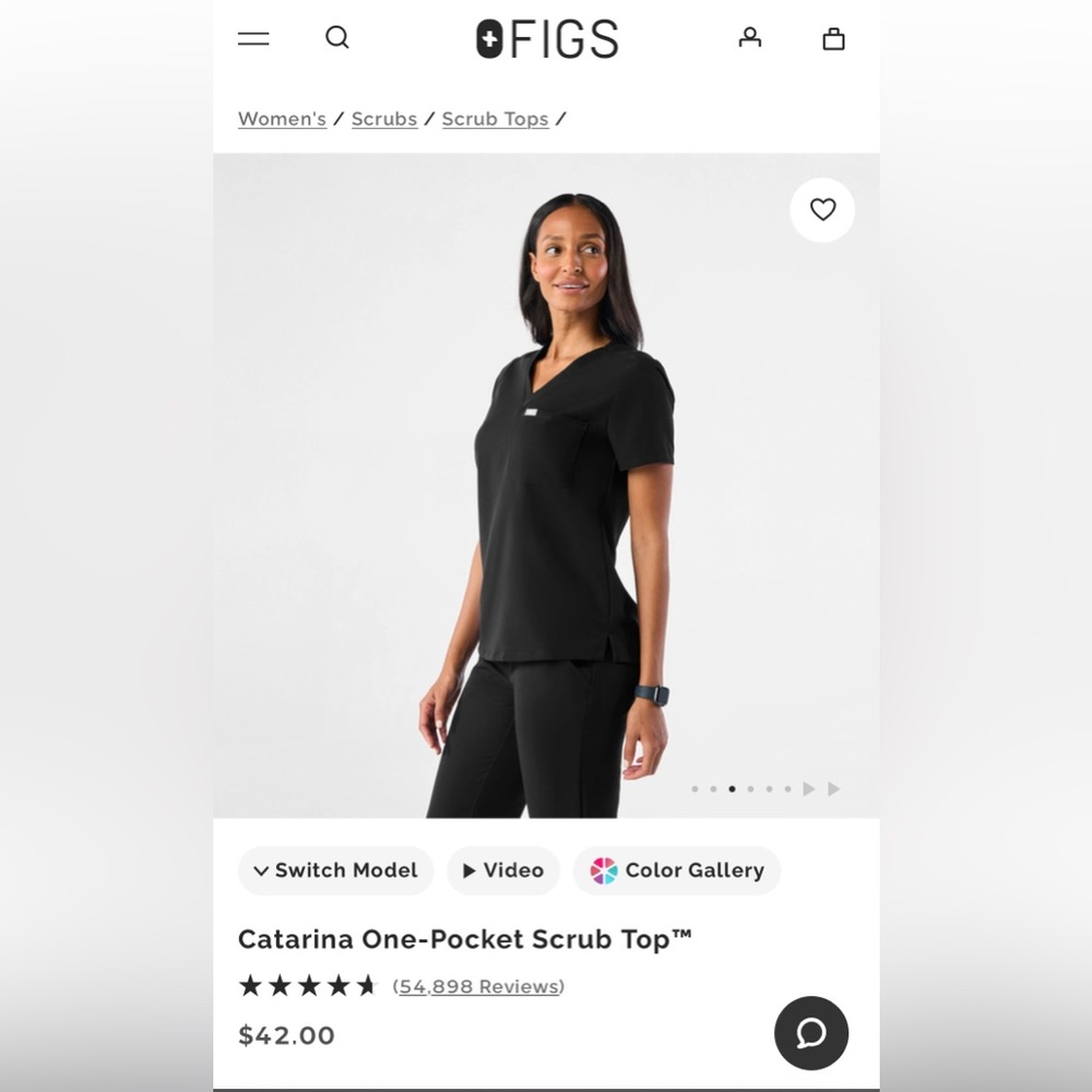 Figs Black Scrub Top + Pants (Scrub Set) XS